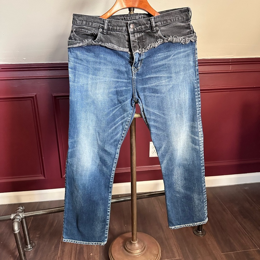 MAISON MIHARA YASUHIRO cut & sew hybrid black/blue cropped jeans Japan
